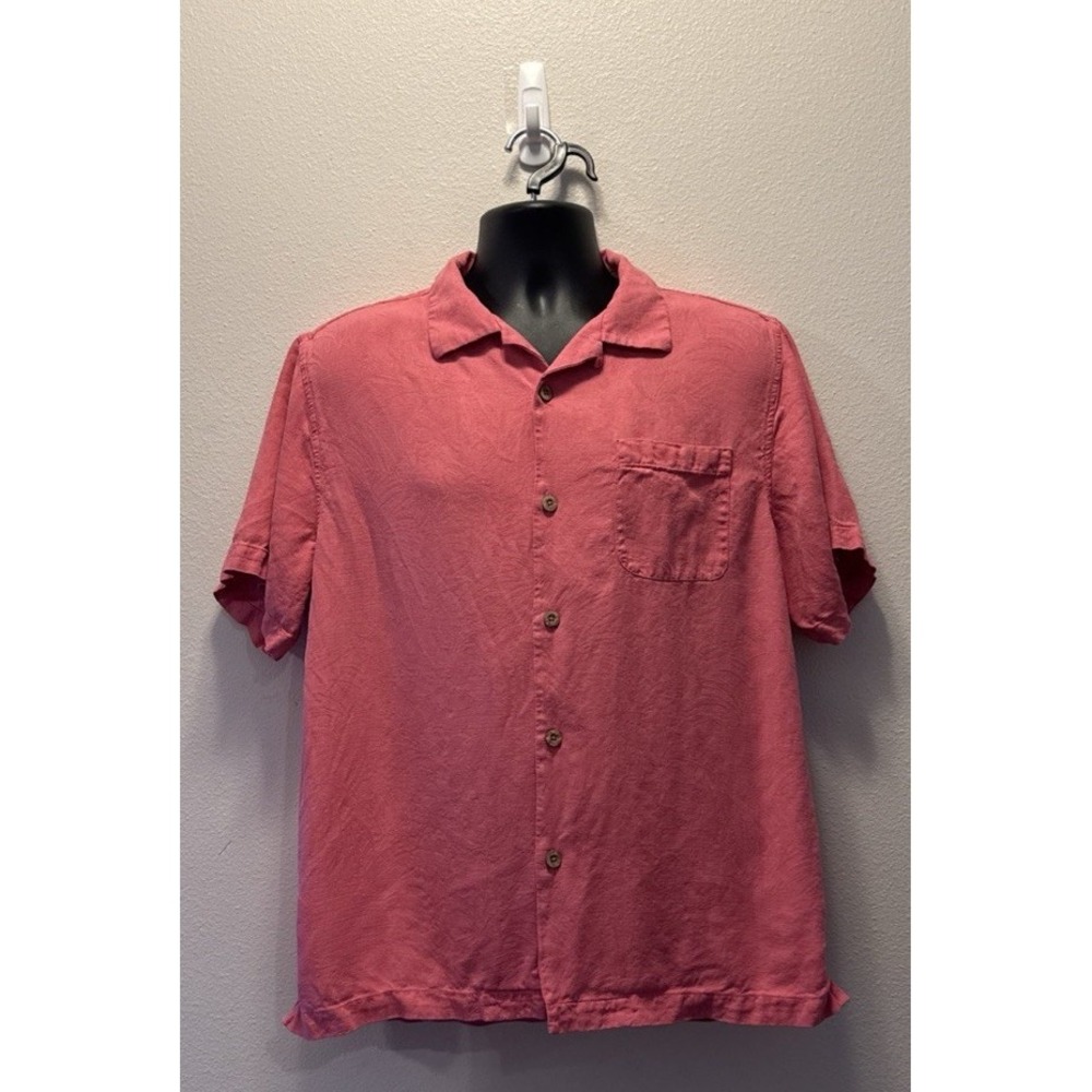 Tommy Bahama Shirt Men's Sz L Pink 100%‎ Silk Hawaiian Tropical